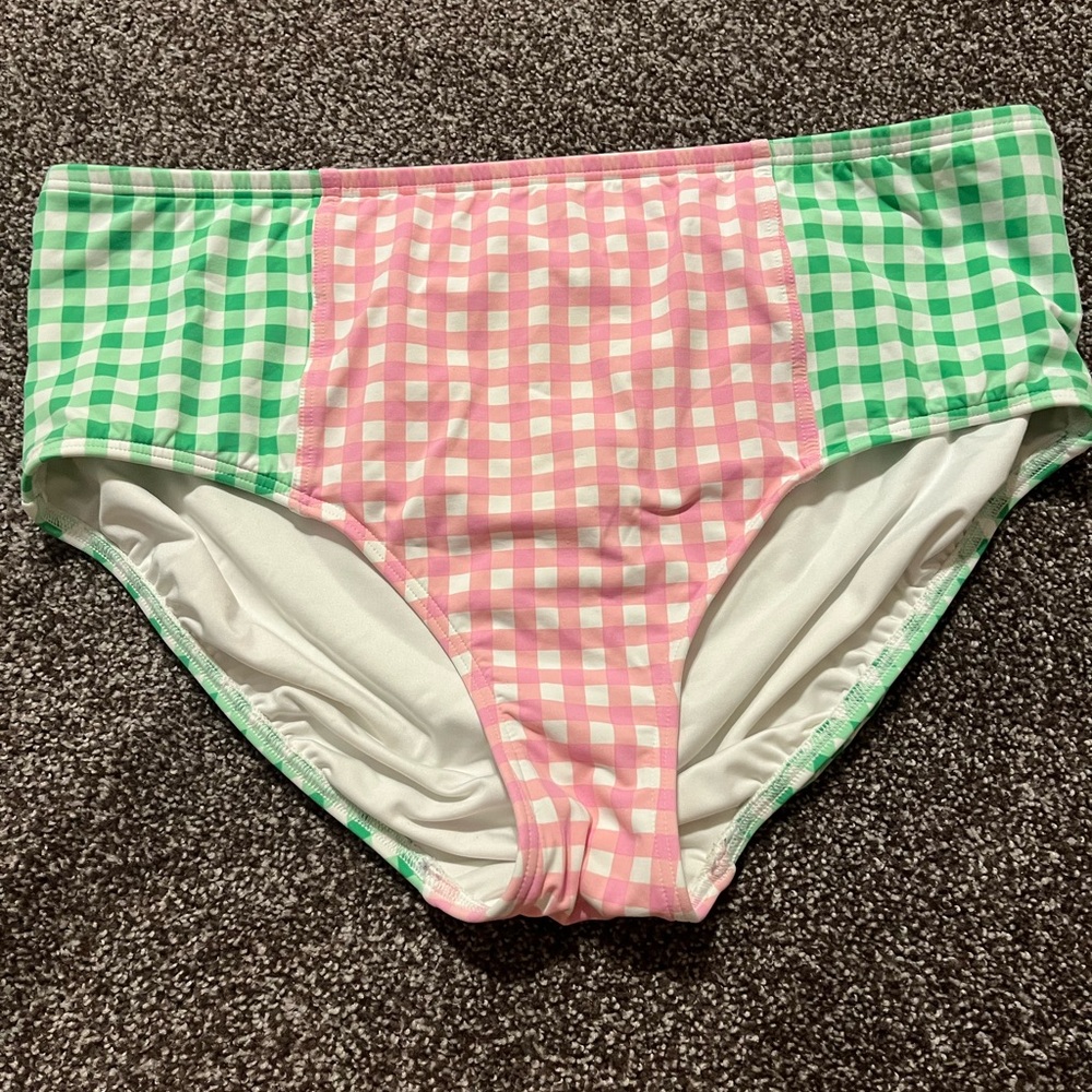 Draper James x Lands End Retro High Waisted Colorblock Gingham Swim Bottoms